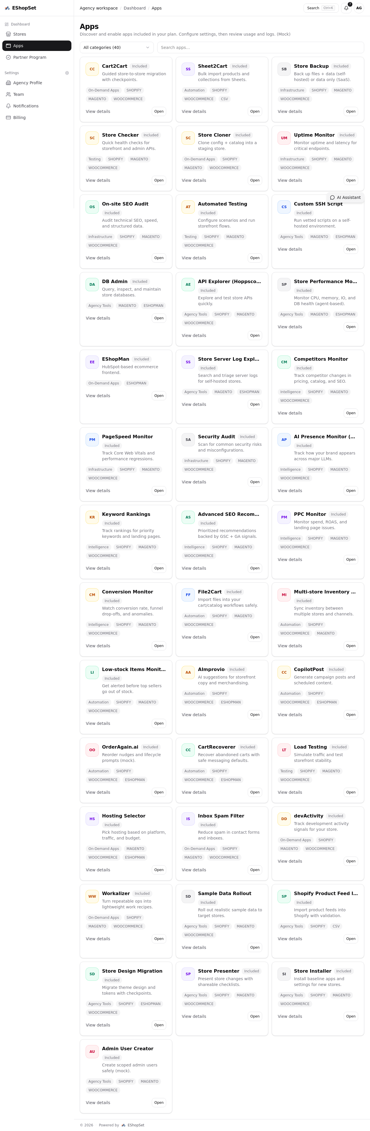 EShopSet Shopify apps catalog